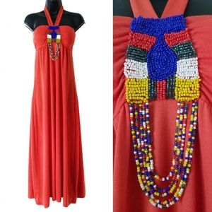 NWT Beaded Orange hulter beachy maxy ankle dress Y2K